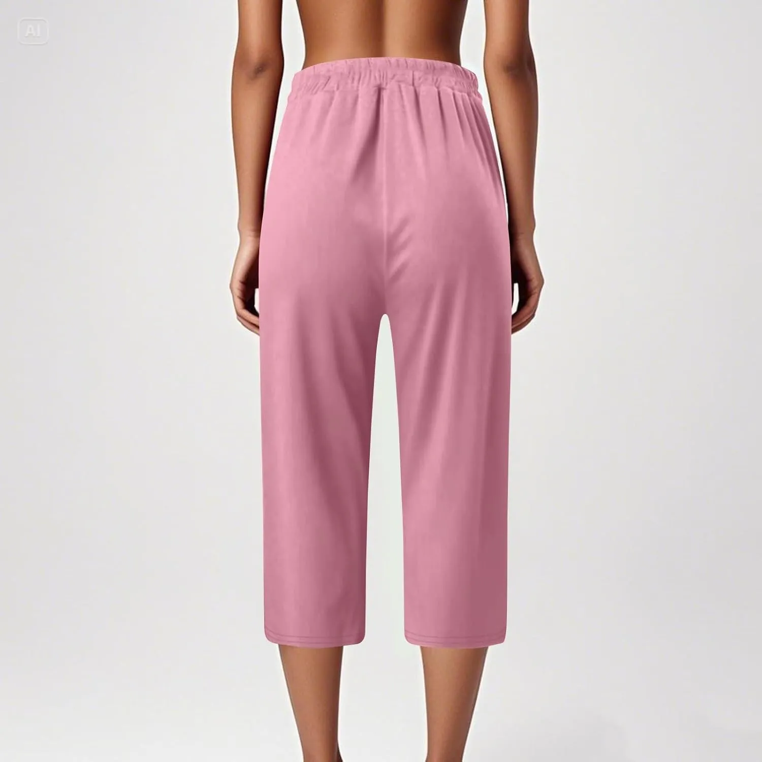 Capri Pants for Women Side Split Knee Length Elastic Waisted Drawstring Athletic Workout Yoga Pants with Pockets
