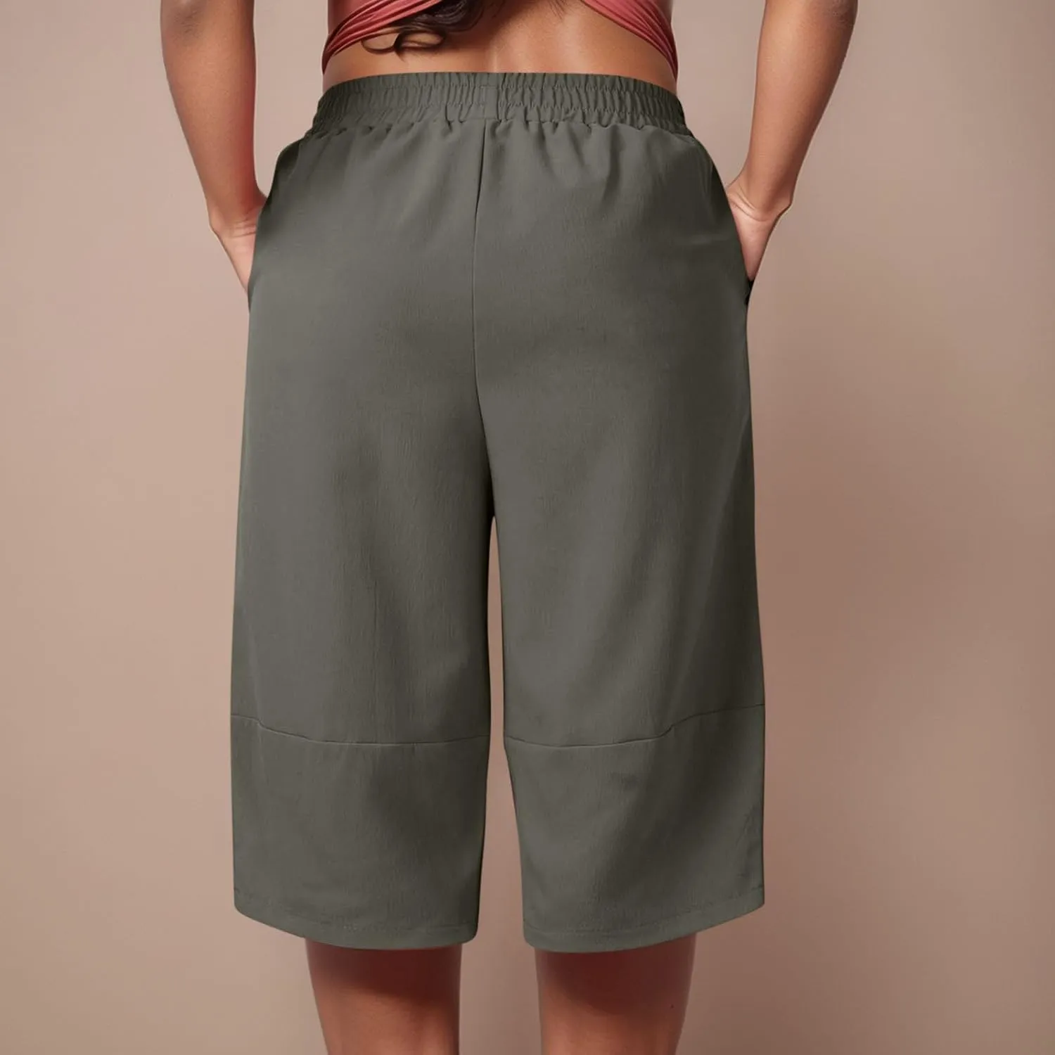 Capris Pants for Women Casual Summer 2025 Cotton Linen Straight Leg Drawstring Beach Cropped Trouser with Pockets