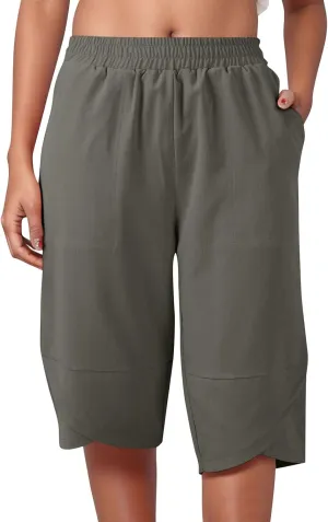 Capris Pants for Women Casual Summer 2025 Cotton Linen Straight Leg Drawstring Beach Cropped Trouser with Pockets