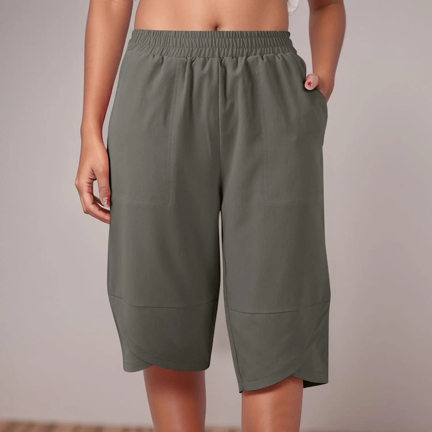 Capris Pants for Women Casual Summer 2025 Cotton Linen Straight Leg Drawstring Beach Cropped Trouser with Pockets