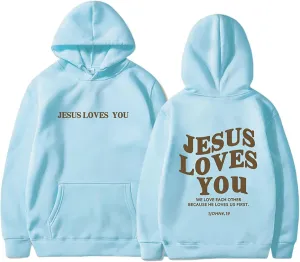 Christian Sweatshirt Women Jesus Loves You Hoodie Oversized Jesus Faith Pullover Inspirational Long Sleeve Tops