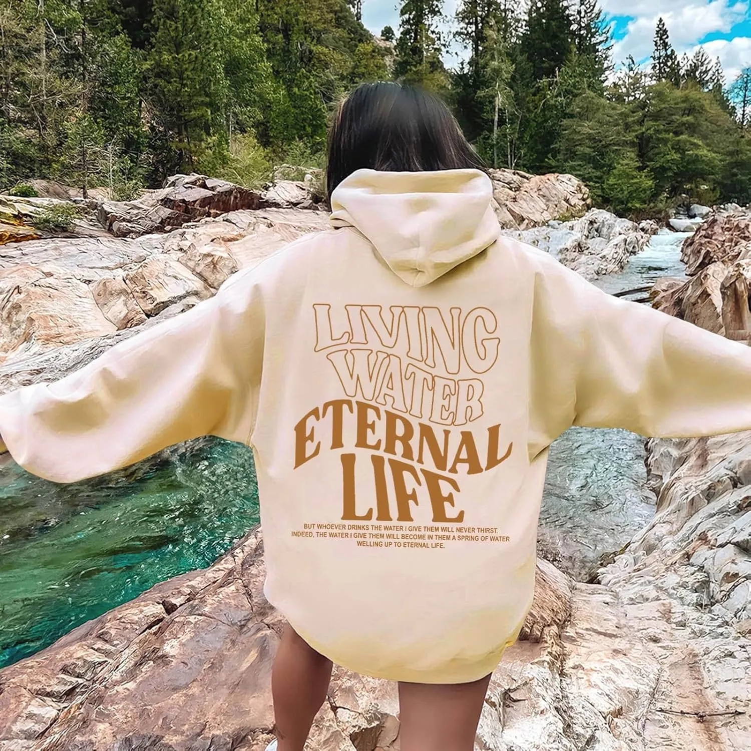 Christian Sweatshirts For Women Living Water Eternal Life Hoodies Long Sleeve Oversized Hoodies Jesus Sweatshirts