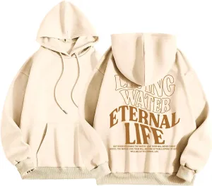 Christian Sweatshirts For Women Living Water Eternal Life Hoodies Long Sleeve Oversized Hoodies Jesus Sweatshirts