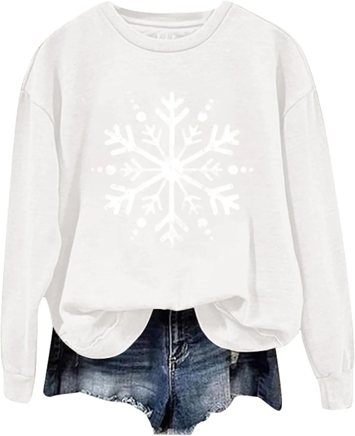 Christmas Sweatshirt for Women Snowflake Graphic Long Sleeve Casual Pullover Drop Shoulder Crewneck Trendy Clothes