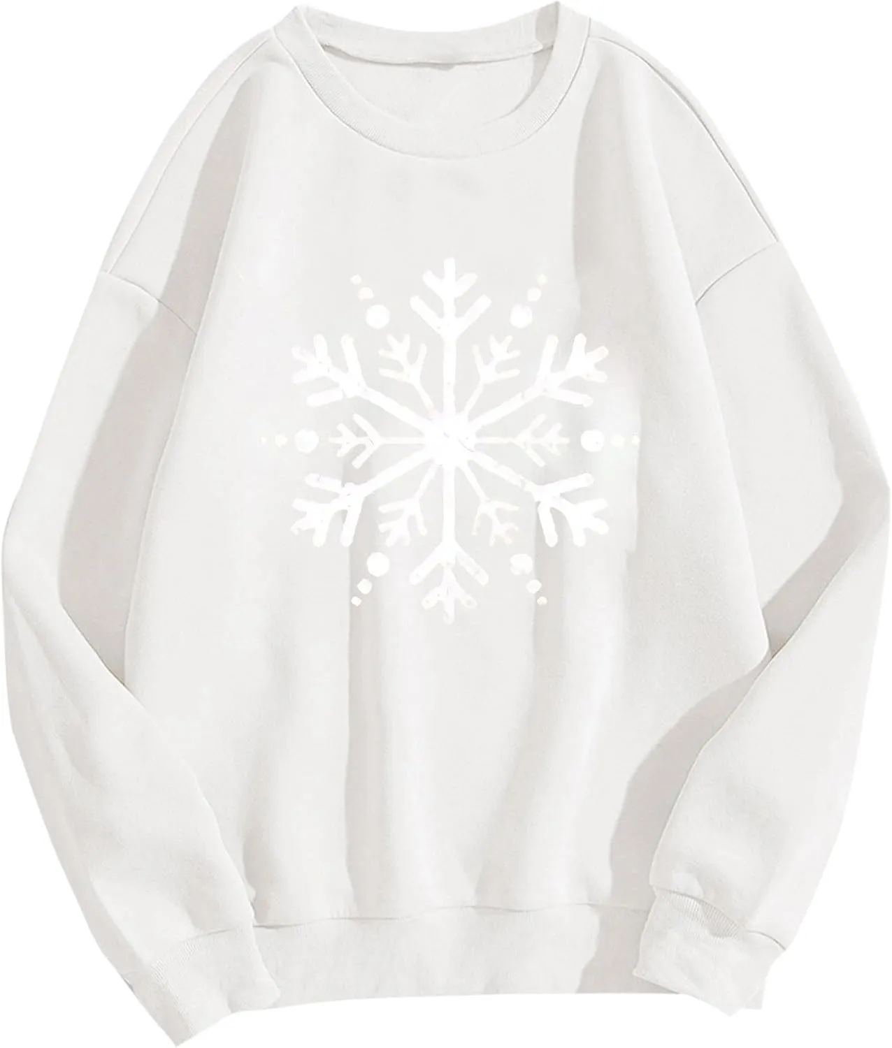 Christmas Sweatshirt for Women Snowflake Graphic Long Sleeve Casual Pullover Drop Shoulder Crewneck Trendy Clothes