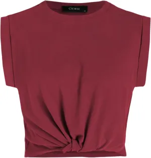 CIDER Crop Tops for Women Crew Neck T Shirts Short Sleeve Knotted Twist Front Loose Summer Basic Tee