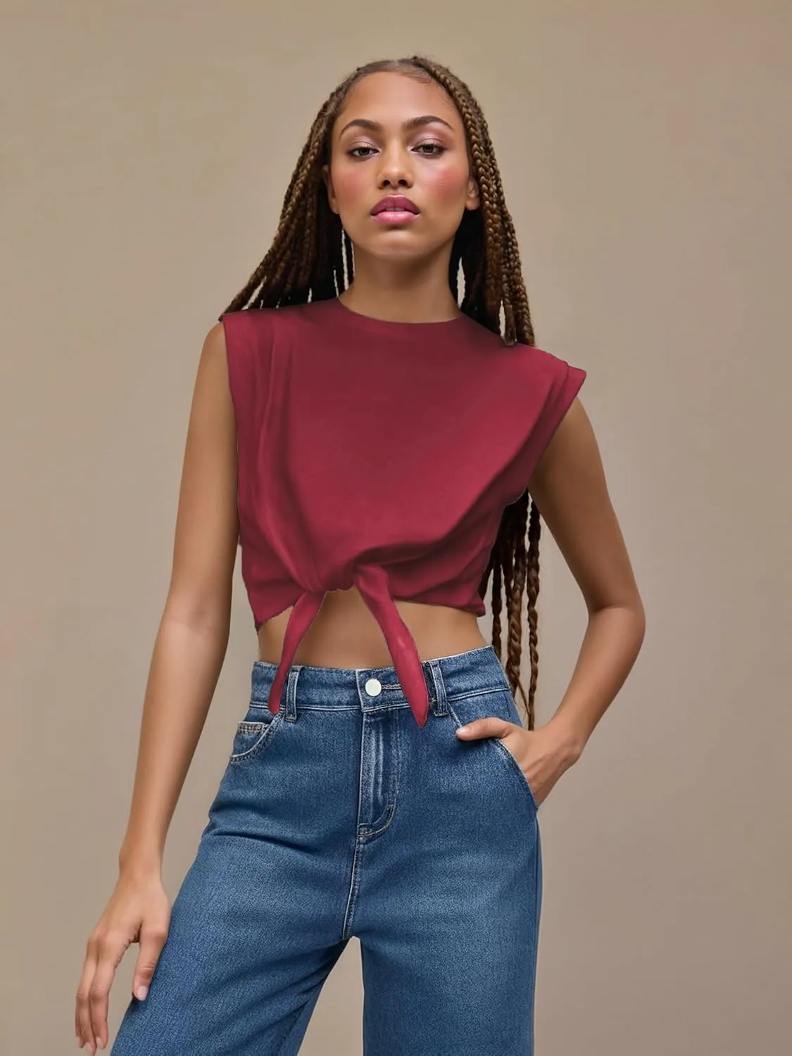 CIDER Crop Tops for Women Crew Neck T Shirts Short Sleeve Knotted Twist Front Loose Summer Basic Tee