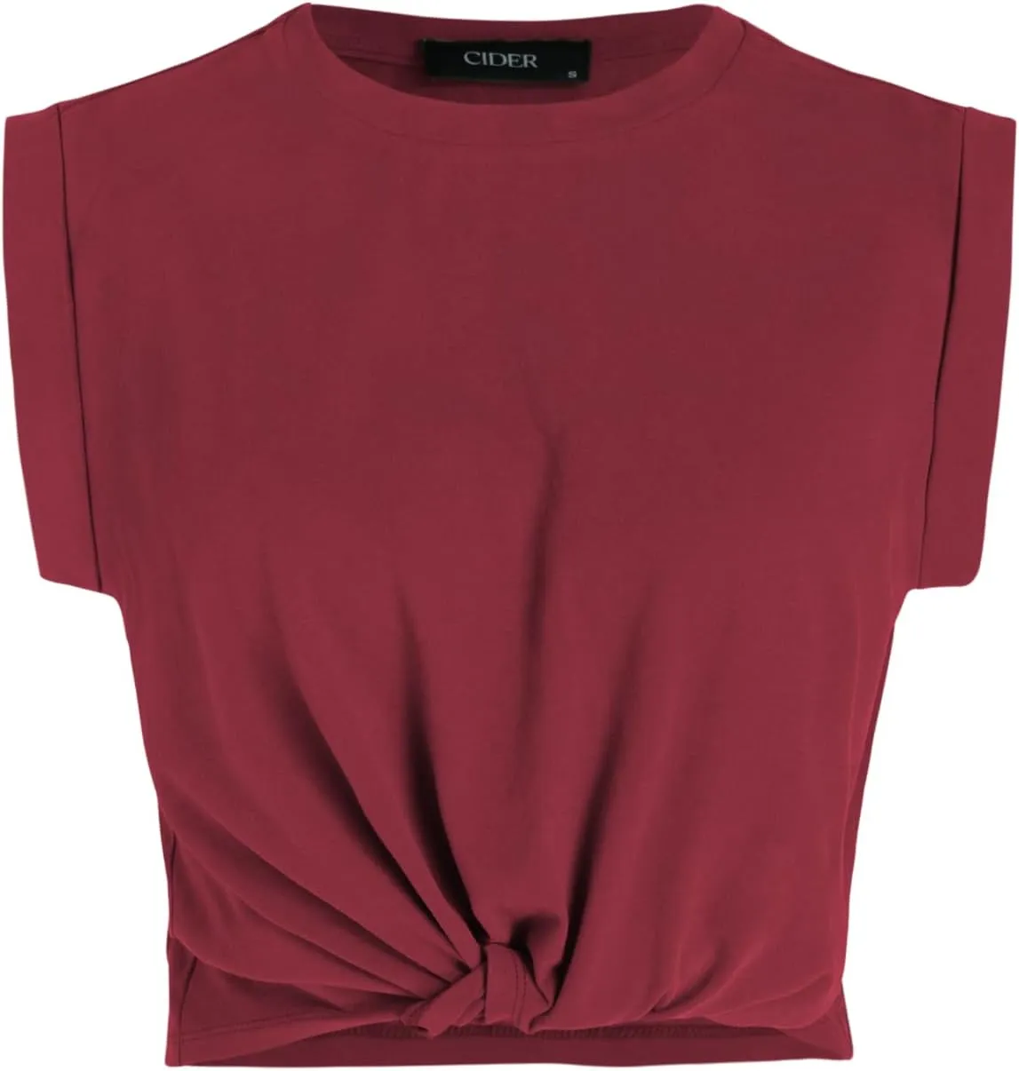 CIDER Crop Tops for Women Crew Neck T Shirts Short Sleeve Knotted Twist Front Loose Summer Basic Tee