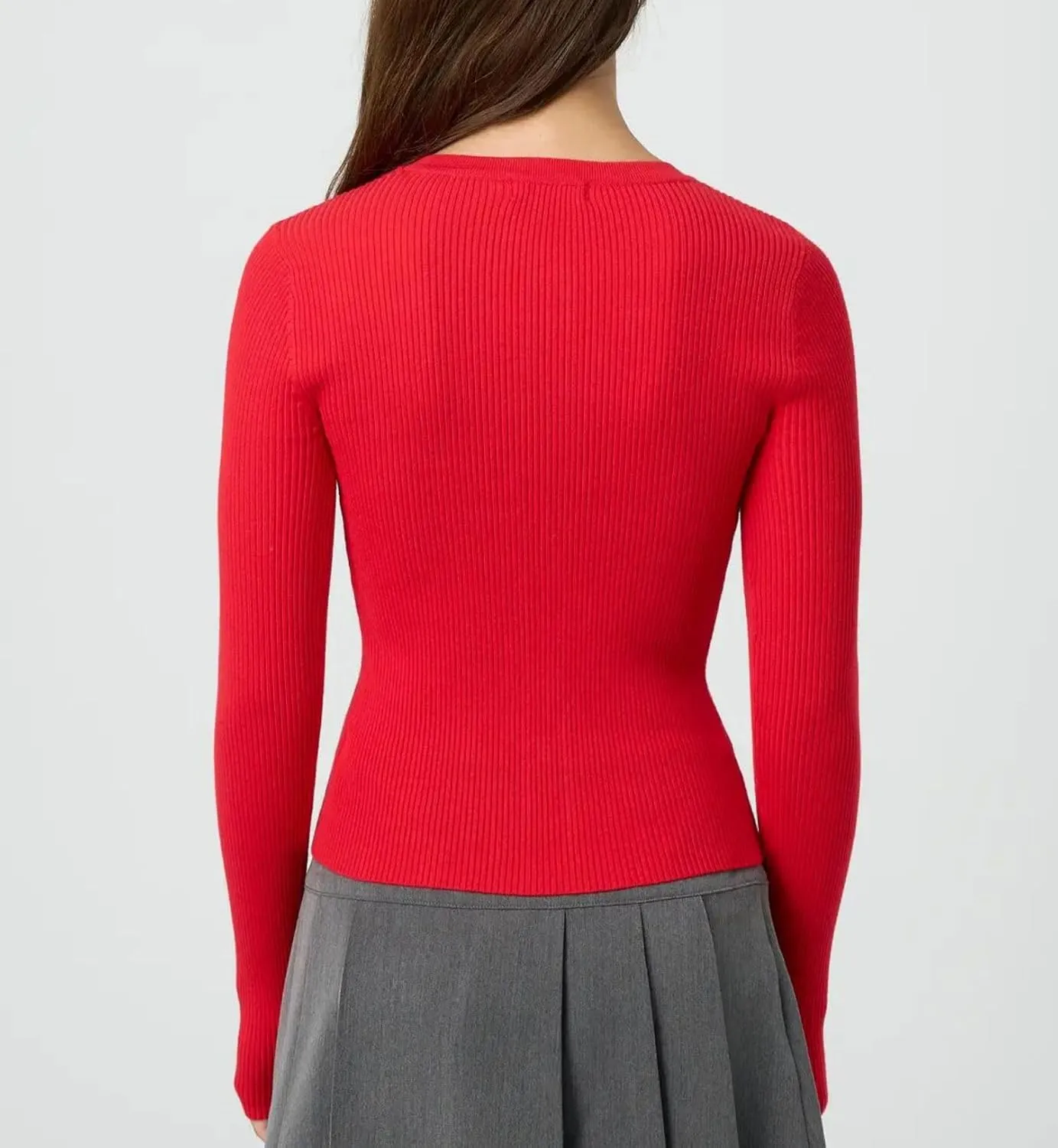 Cioatin Women Long Sleeve Button Up Ribbed Knit Crop Cardigan Y2K Slim Fit Round Neck Sweater Tshirt Fall Going Out Tops