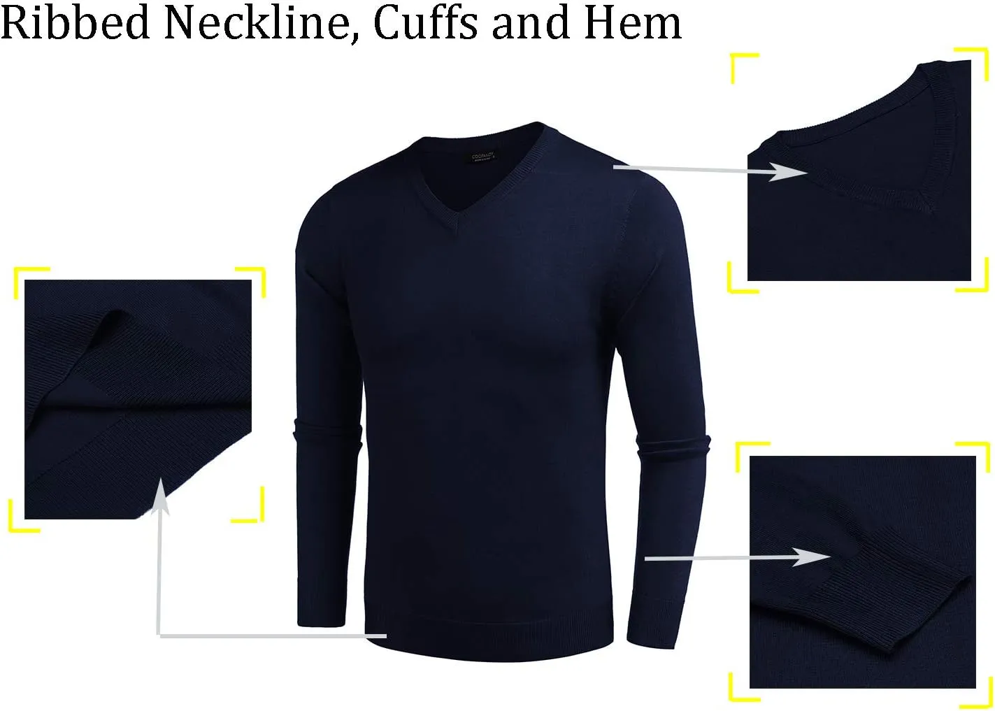 COOFANDY Men Casual V Neck Sweater Ribbed Knit Slim Fit Long Sleeve Pullover Top