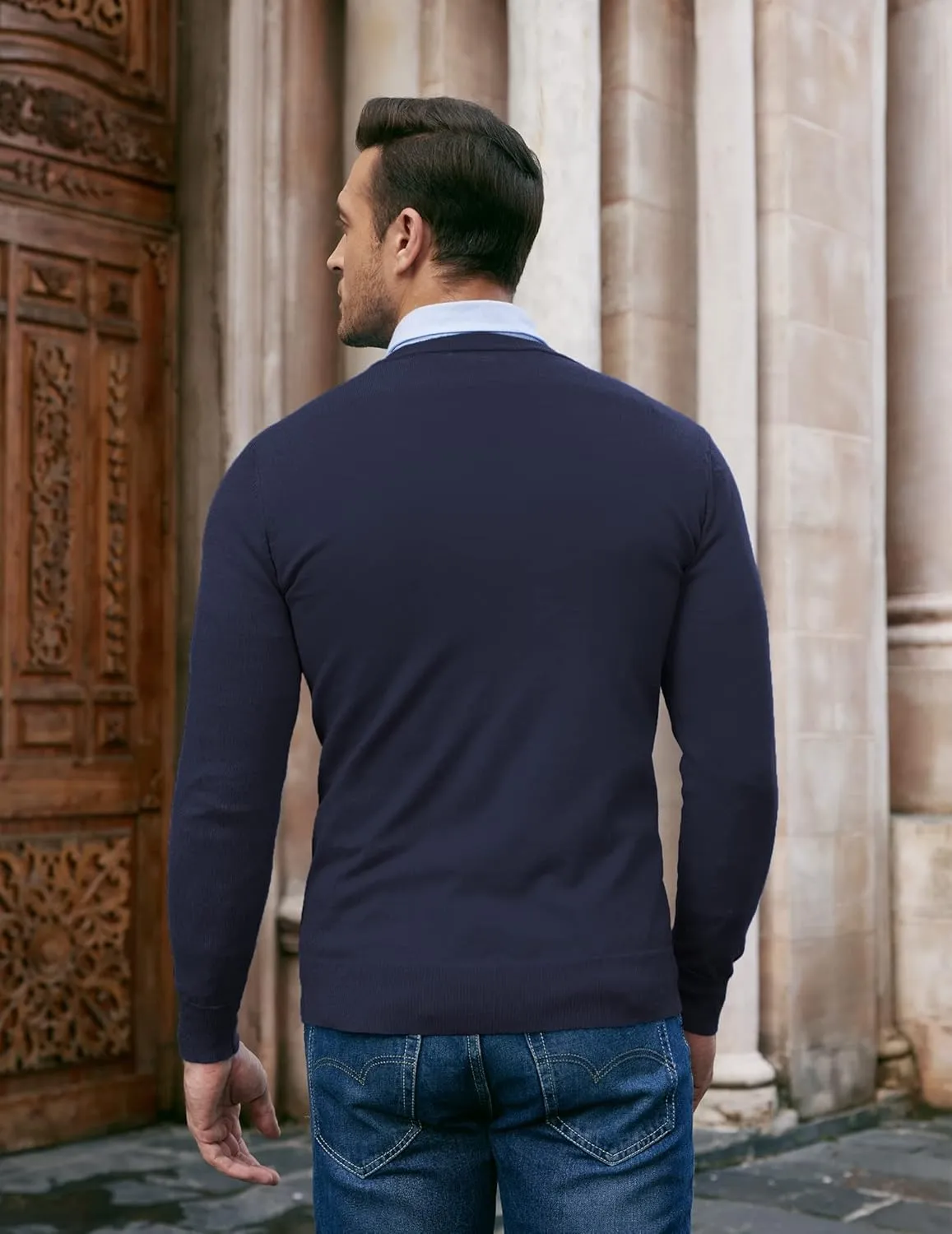 COOFANDY Men Casual V Neck Sweater Ribbed Knit Slim Fit Long Sleeve Pullover Top