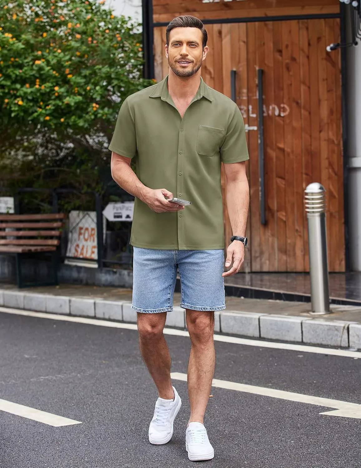 COOFANDY Men's Casual Button Down Shirts Short Sleeve Regular Fit Untucked Dress Shirts Knit Textured