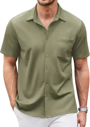 COOFANDY Men's Casual Button Down Shirts Short Sleeve Regular Fit Untucked Dress Shirts Knit Textured