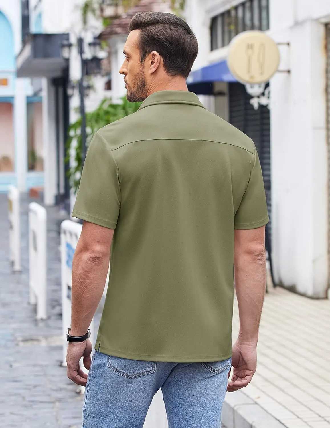 COOFANDY Men's Casual Button Down Shirts Short Sleeve Regular Fit Untucked Dress Shirts Knit Textured
