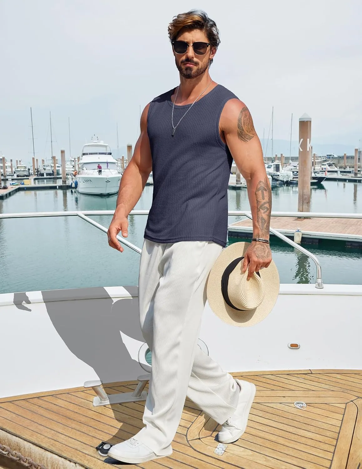 COOFANDY Mens Casual Tank Tops 2 Pack Waffle Knit Sleeveless Shirt Breathable Tank Shirts Summer Muscle Tee
