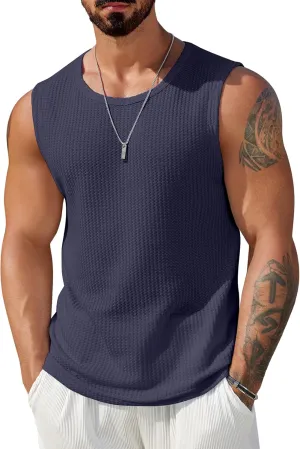COOFANDY Mens Casual Tank Tops 2 Pack Waffle Knit Sleeveless Shirt Breathable Tank Shirts Summer Muscle Tee