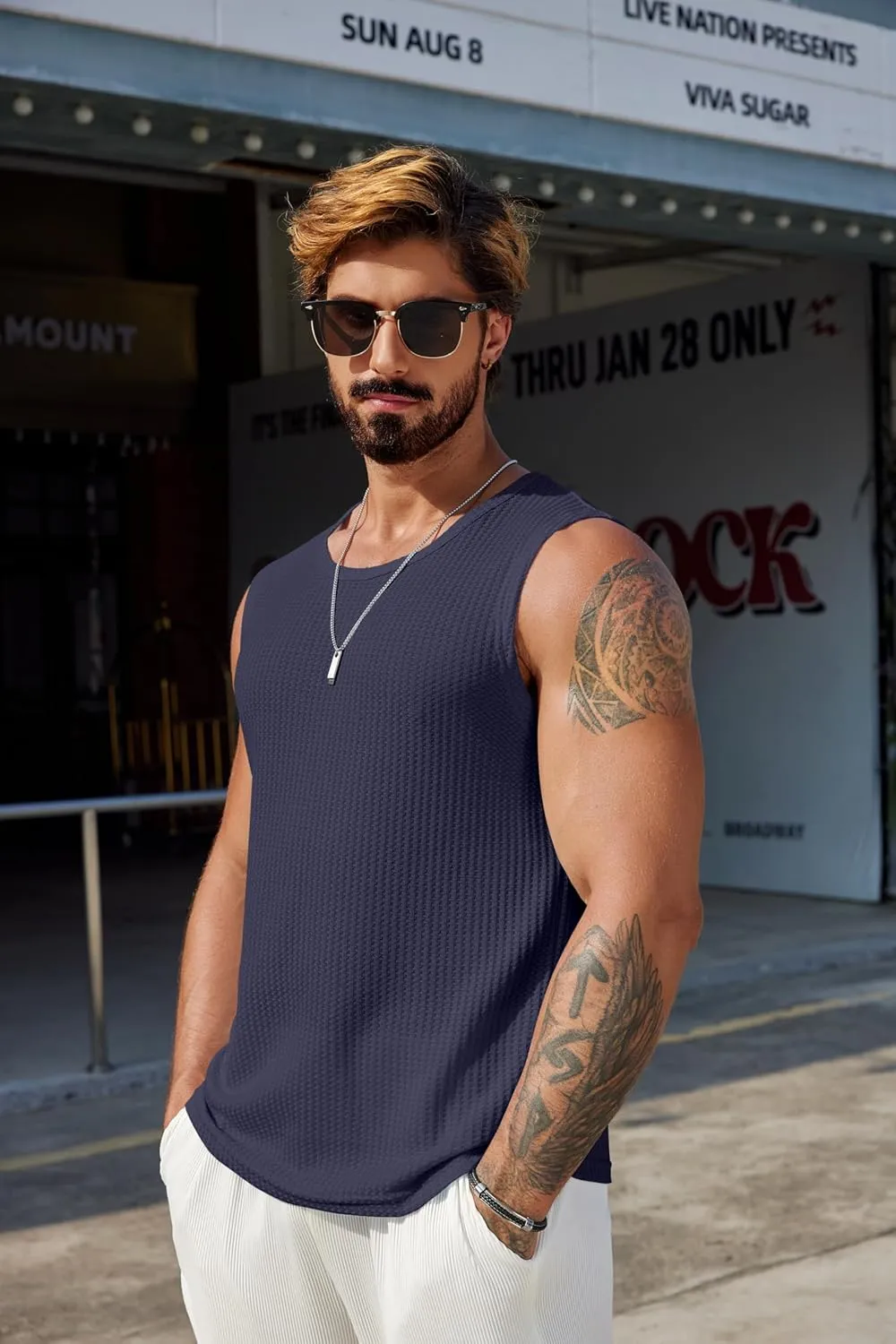 COOFANDY Mens Casual Tank Tops 2 Pack Waffle Knit Sleeveless Shirt Breathable Tank Shirts Summer Muscle Tee