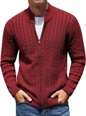 COOFANDY Men's Full Zip Cardigan Sweater Slim Fit Cable Knitted Zip Up Sweater with Pockets