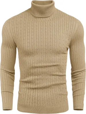 COOFANDY Men's Slim Fit Turtleneck Sweater Casual Twist Patterned Pullover Knitted Sweaters