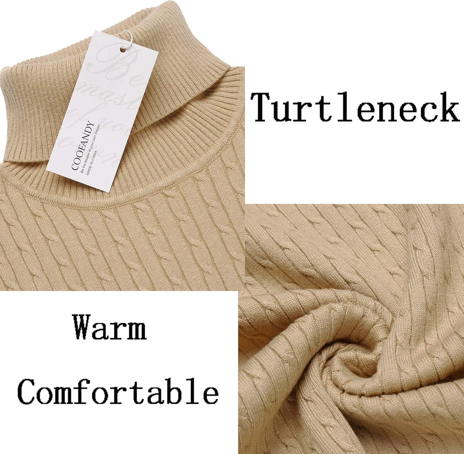 COOFANDY Men's Slim Fit Turtleneck Sweater Casual Twist Patterned Pullover Knitted Sweaters
