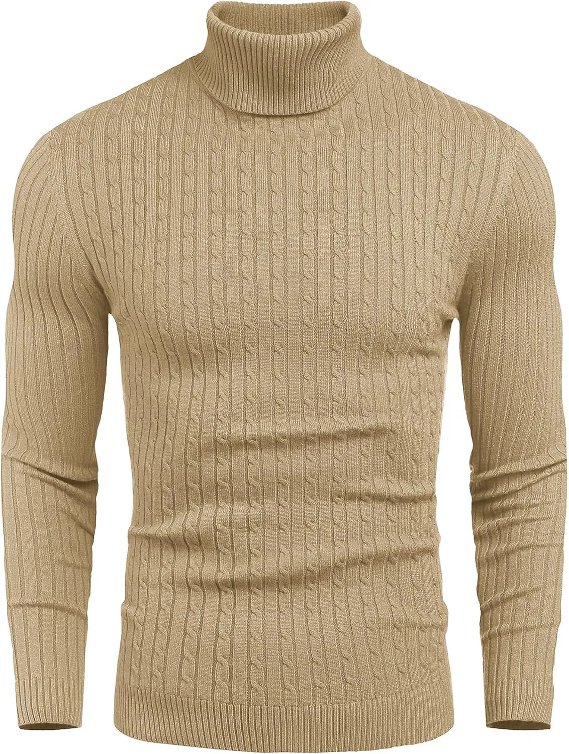COOFANDY Men's Slim Fit Turtleneck Sweater Casual Twist Patterned Pullover Knitted Sweaters