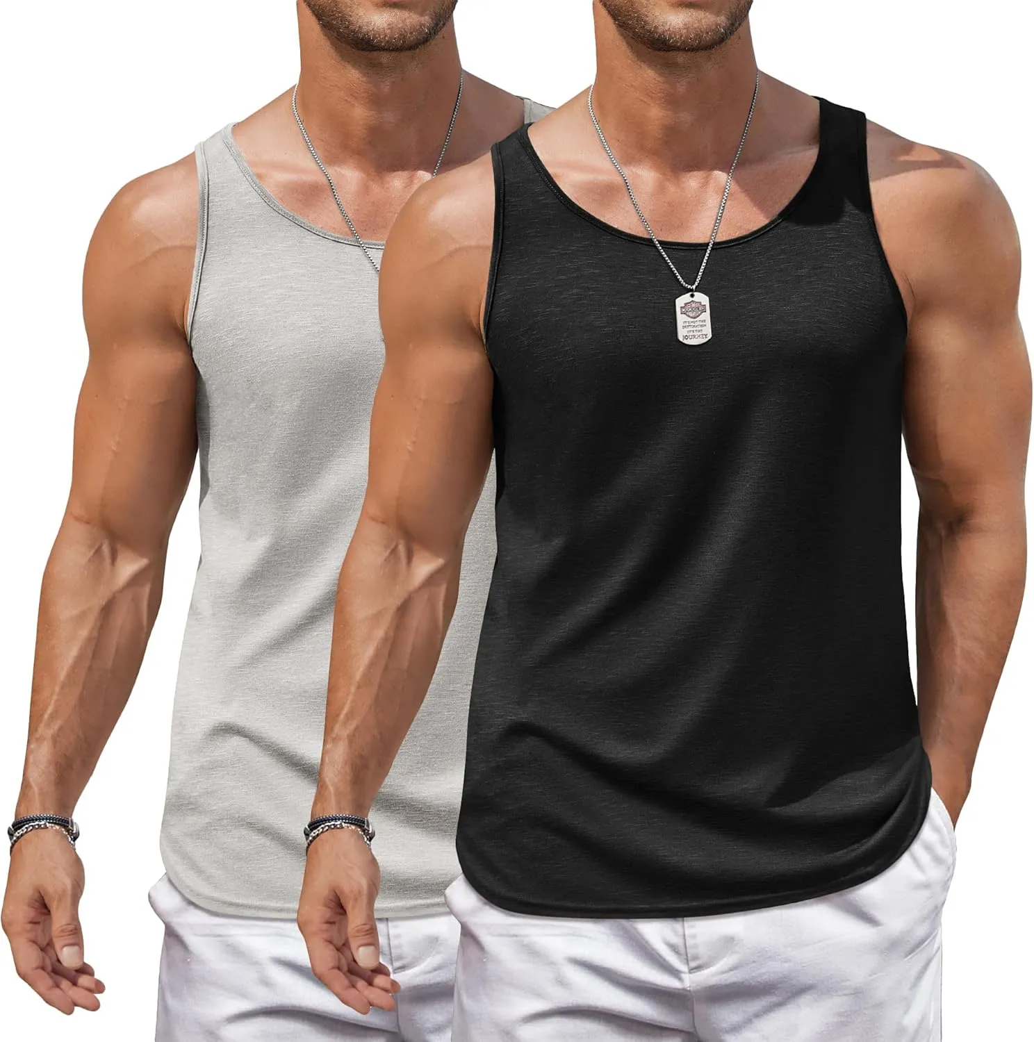 COOFANDY Men's Workout Tank Tops 2 Pack Gym Muscle Sleeveless Shirt Casual Stringer Athletic Tee Shirts Summer