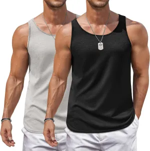 COOFANDY Men's Workout Tank Tops 2 Pack Gym Muscle Sleeveless Shirt Casual Stringer Athletic Tee Shirts Summer