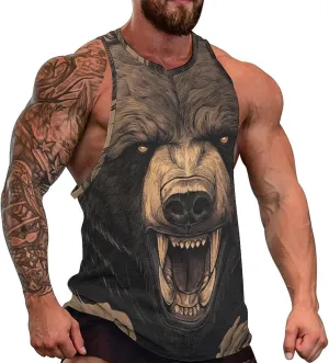 Cool Animals Print Tank Tops for Men Workout Muscle Novelty Funny Loose Fit Summer Casual Mens Sleeveless Tee Shirts