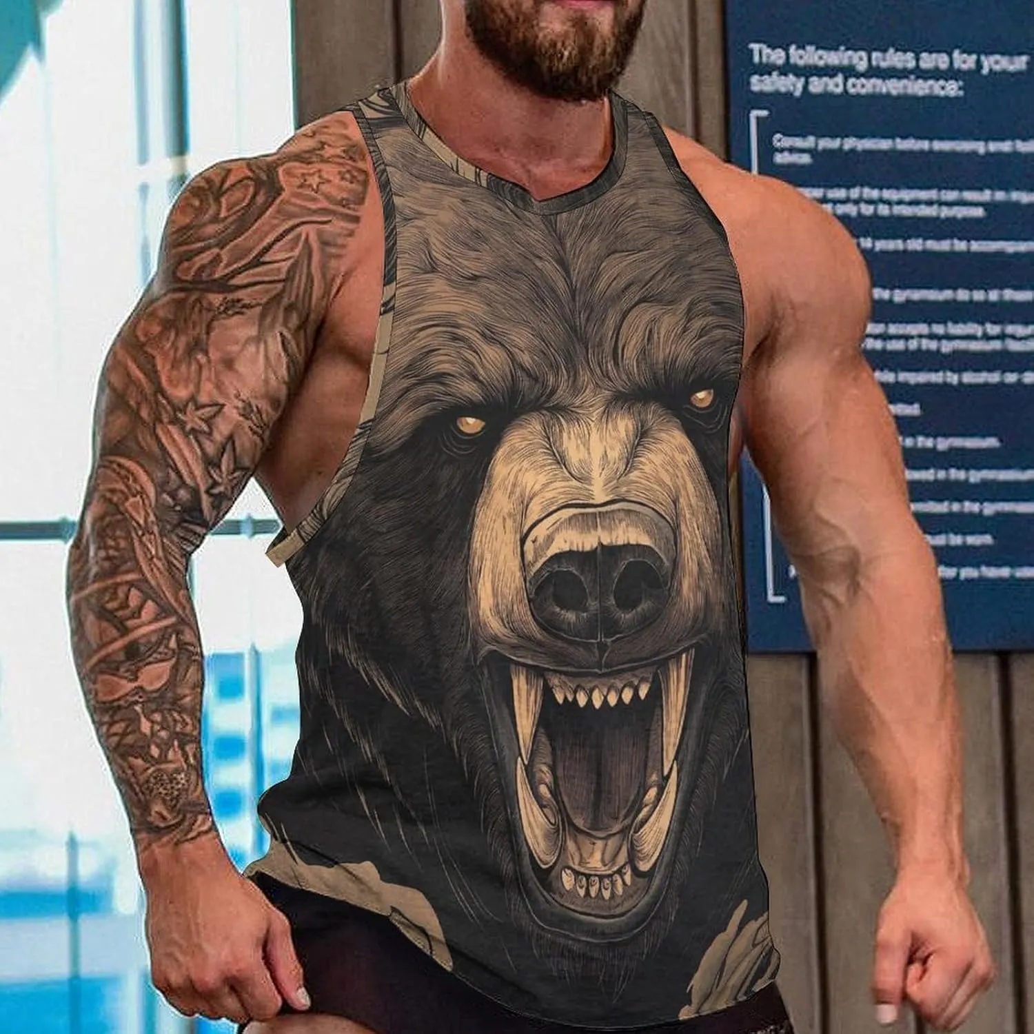 Cool Animals Print Tank Tops for Men Workout Muscle Novelty Funny Loose Fit Summer Casual Mens Sleeveless Tee Shirts