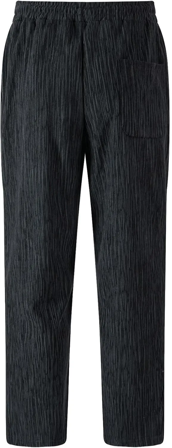 Corduroy Pants Men Casual Plain Baggy Summer Trousers Open Bottom Loose Drawstring Outdoor Elastic Waist Sweatpants