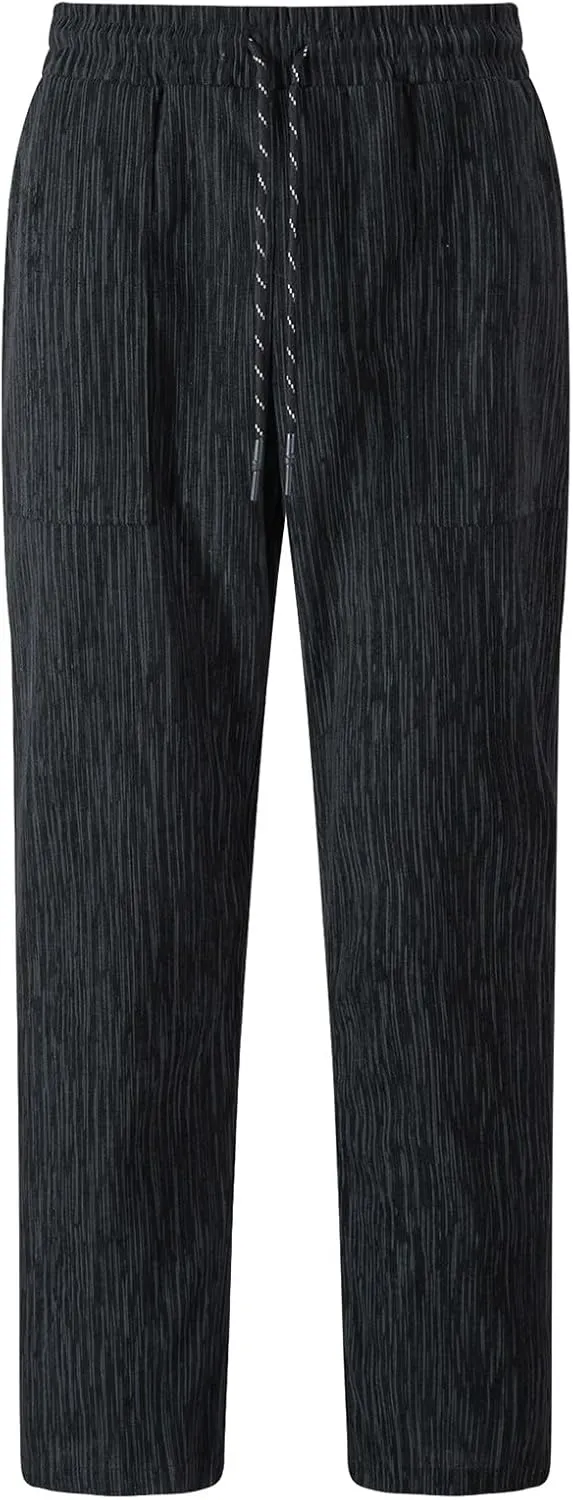 Corduroy Pants Men Casual Plain Baggy Summer Trousers Open Bottom Loose Drawstring Outdoor Elastic Waist Sweatpants