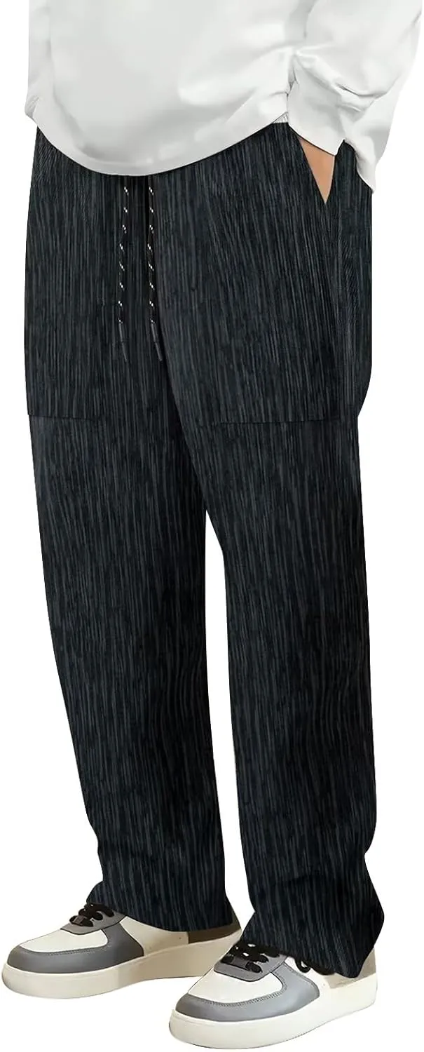 Corduroy Pants Men Casual Plain Baggy Summer Trousers Open Bottom Loose Drawstring Outdoor Elastic Waist Sweatpants