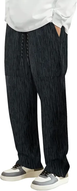 Corduroy Pants Men Casual Plain Baggy Summer Trousers Open Bottom Loose Drawstring Outdoor Elastic Waist Sweatpants