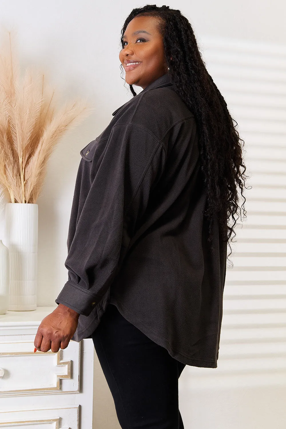 Cozy Girl Button Down Shacket in Charcoal