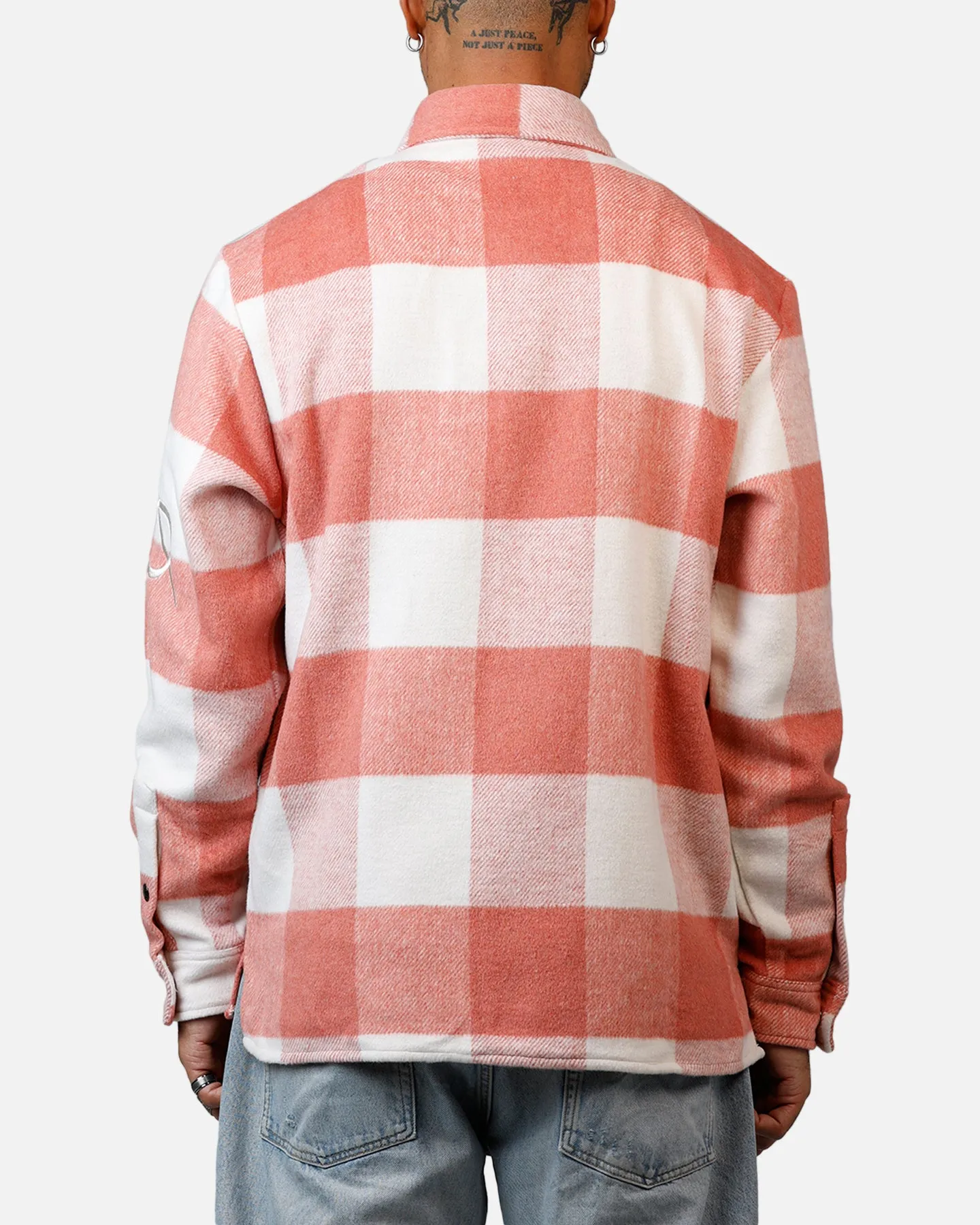 Criminal Damage Embroidered Flannel Shirt Pink