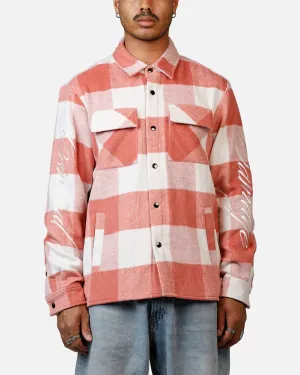 Criminal Damage Embroidered Flannel Shirt Pink