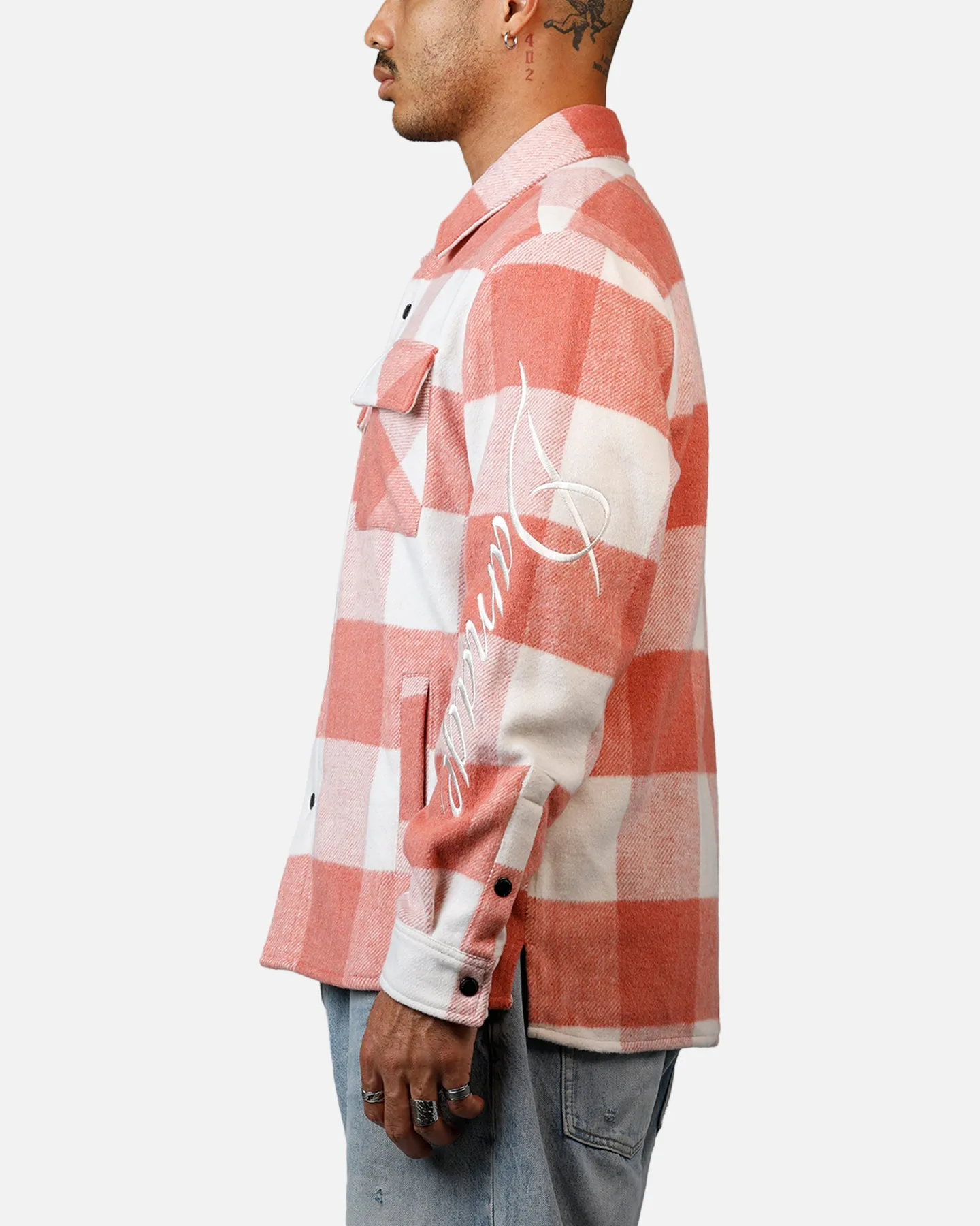 Criminal Damage Embroidered Flannel Shirt Pink