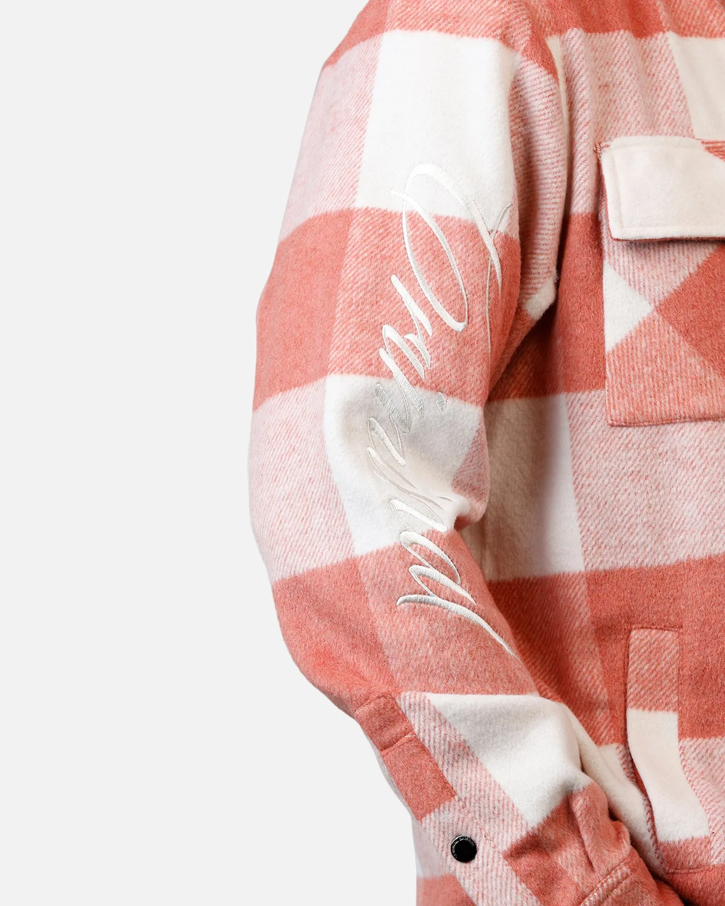 Criminal Damage Embroidered Flannel Shirt Pink