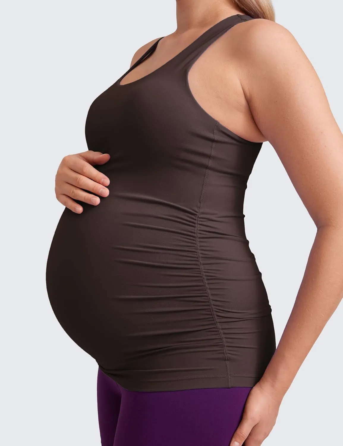 CRZ YOGA Butterluxe Womens Racerback Maternity Tank Tops Ruched Sleeveless Pregnancy Yoga Tee with Built in Bra Workout Shirt