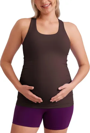CRZ YOGA Butterluxe Womens Racerback Maternity Tank Tops Ruched Sleeveless Pregnancy Yoga Tee with Built in Bra Workout Shirt