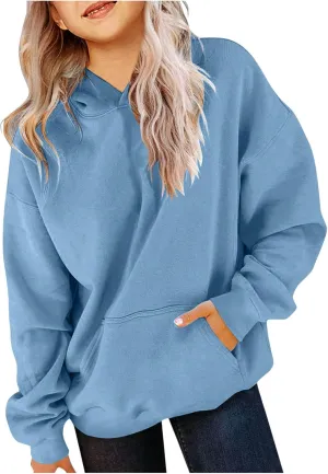 Cute Hoodies for Teen Girls Oversized Long Sleeve Fleece Hooded Sweatshirt Trendy Casual Solid Pocket Pullover Tops
