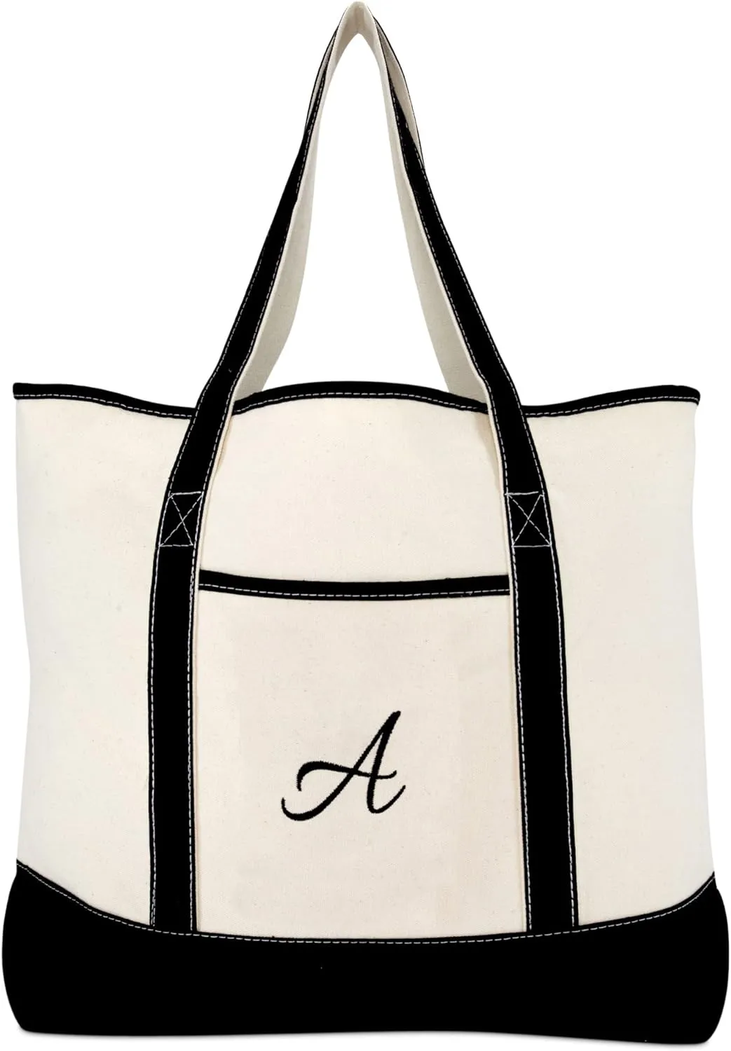 DALIX Monogram Bag Personalized Totes For Women Open Top Black Letter A-Z