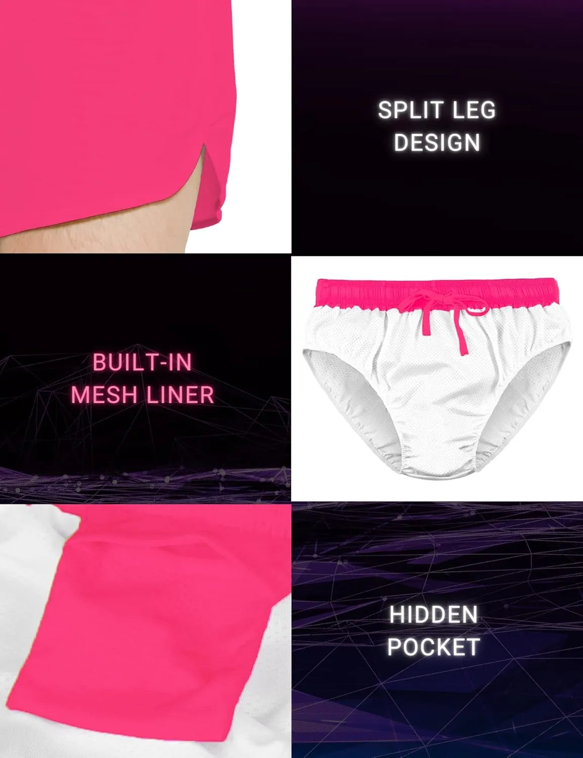 DEMOZU Men's 3 Inch Neon Running Shorts Quick Dry Workout Athletic Gym Marathon Shorts with Liner