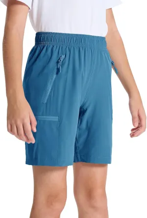 DEVOROPA Youth Boys Hiking Cargo Shorts Lightweight Quick Dry Athletic Running Workout Shorts Water Resistant Zip Pockets