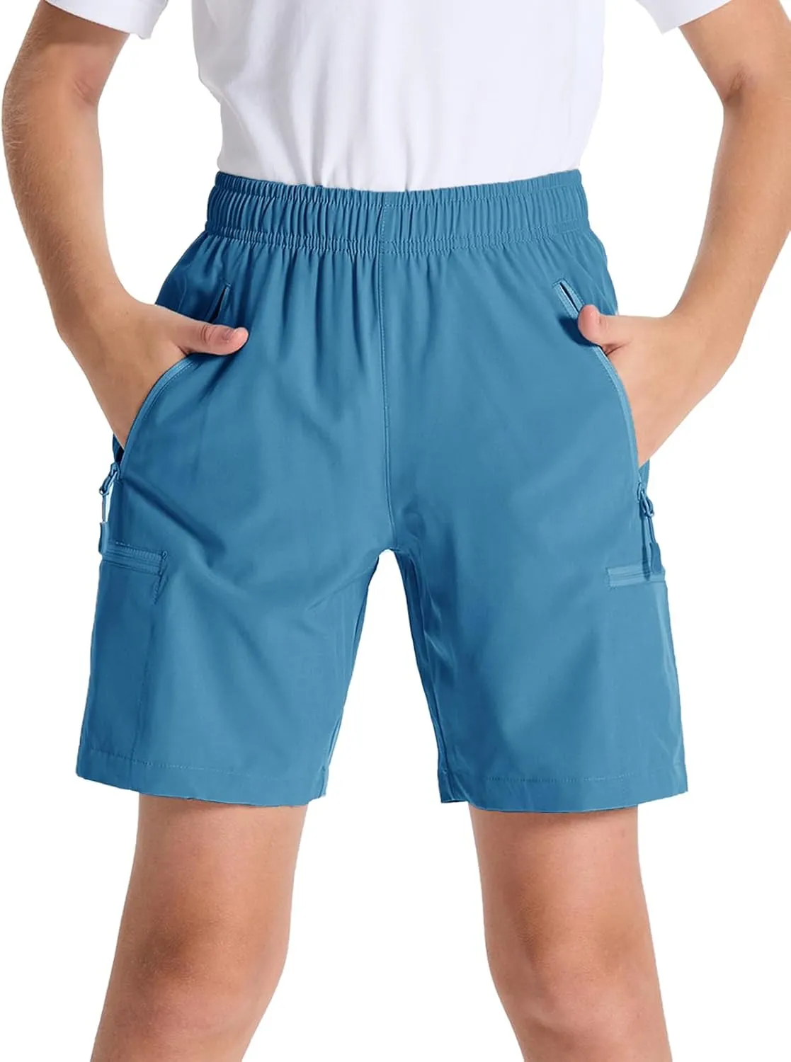 DEVOROPA Youth Boys Hiking Cargo Shorts Lightweight Quick Dry Athletic Running Workout Shorts Water Resistant Zip Pockets
