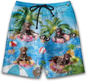 Dog Pool Party Mens Swim Trunks - Happy Dog Hawaiian Mens Shorts Casual - Summer Drawstring Beachwear Shorts PA92