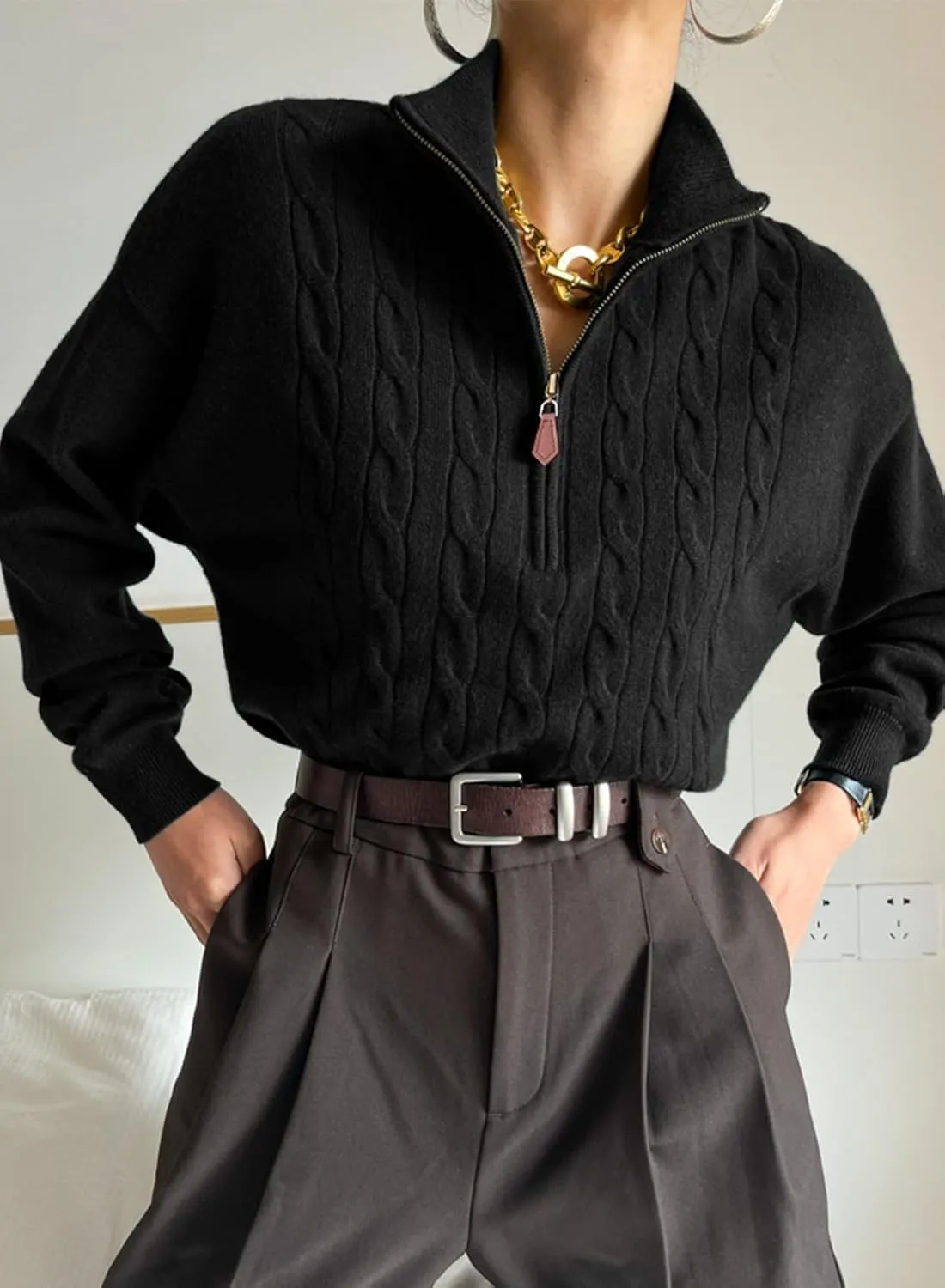 Dokotoo Women's Sweaters 2025 Fall Winter Quarter Zip Casual Ribbed Knitwear Pullover