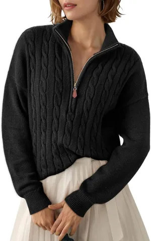 Dokotoo Women's Sweaters 2025 Fall Winter Quarter Zip Casual Ribbed Knitwear Pullover