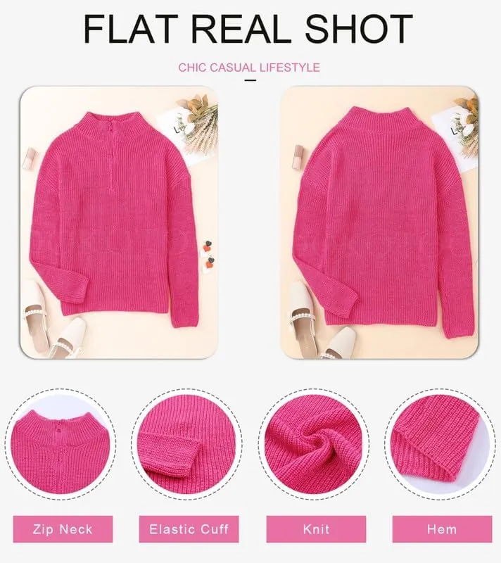 Dokotoo Womens Sweaters Long Sleeve 1/4 Zip Pullover Polo V Neck Dressy Casual Tops