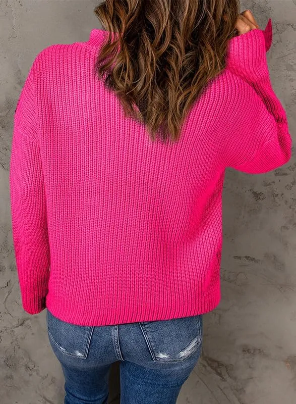 Dokotoo Womens Sweaters Long Sleeve 1/4 Zip Pullover Polo V Neck Dressy Casual Tops